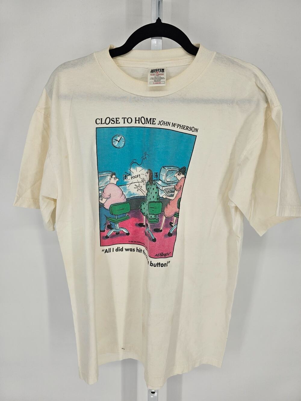 Vintage 1996 John McPherson Mens Sz L Short Sleeve T Shirt Comic Strip Computer